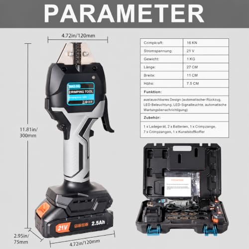 AMZCNC Electric Wire Crimper Battery Powered 0.5-50mm² 7 Dies Tool Kit Set