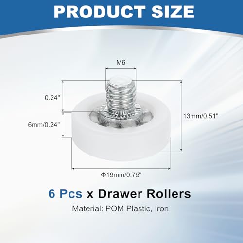 uxcell 6Pcs 19mm Drawer Rollers,M6x0.24 Thread Plastic Positioning Pulley | Flat Surface Small Drawer Pulley Bearing Replacement Wheel for Furniture Parts Cabinet Cupboard Slides - size: 19mm M6 x 0.24"