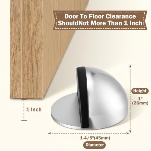 24 Pack Self Adhesive Door Stoppers (Silver), Stainless Steel Door Stops for Bottom of Door - Semi Circle Floor Mounted Door Stoppers for Bedroom, Living Room, Bathroom, Office