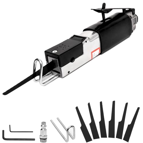 Air Reciprocating Saw with 6pcs 18T/24T/32T Blades, 1/4" NPT Lightweight Pneumatic Body Saw for Metal Sheet Cutting & Auto Body Work, Safety Lock Out Lever
