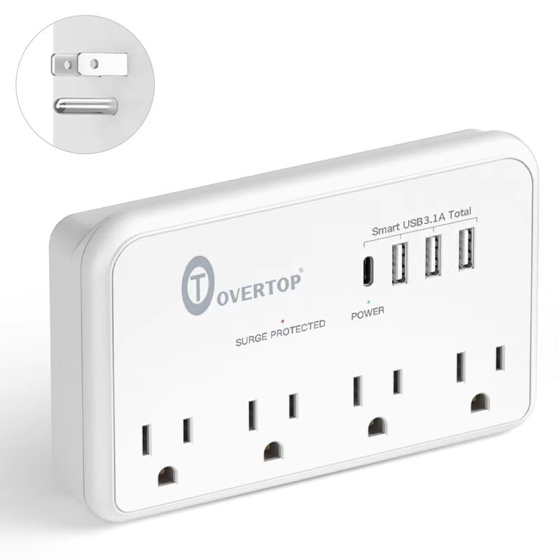 Overtop Wall Outlet Extender,Multi Plug Surge Protector,1800J - color: ‌Ivory White-4AC