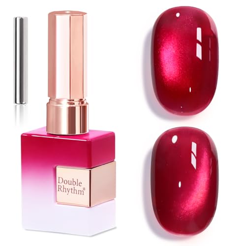 Double Rhythm Jelly Glass Cat Eye Gel Polish with Magnet 15ML Holographic Glitter Shimmer Translucent Sheer Color Magnetic Nail Polish Salon DIY at Home (Crimson Red-MC1313) - color: Crimson Red