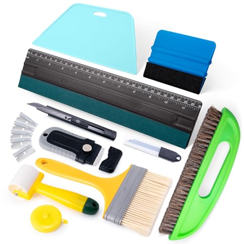 FOSHIO Wallpaper Smoothing Tools Kit, Wallpaper Tools with Squeegee Smoother, Seam Roller, Paste Brush, Wallpaper Smoothing Brush for Peel & Stick Wallpaper, Contact Paper, Window Film Application Kit - color: 02 Wallpaper Kit