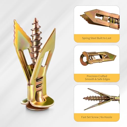 100Pcs Self Drilling Drywall Anchors and Screws Kit, Steel Wall Anchors and Screws for Heavy Duty, No Drill or Holes in Sheetrock Expansion Anchors - size: 0.47x1.18 inches