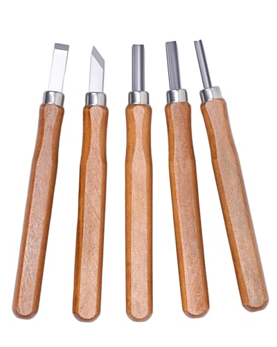 UCEC 5Pk Wood Carving Tools Set, Linocut Whittling Knives with Chisel Gouge - color: Wooden-5 Pack