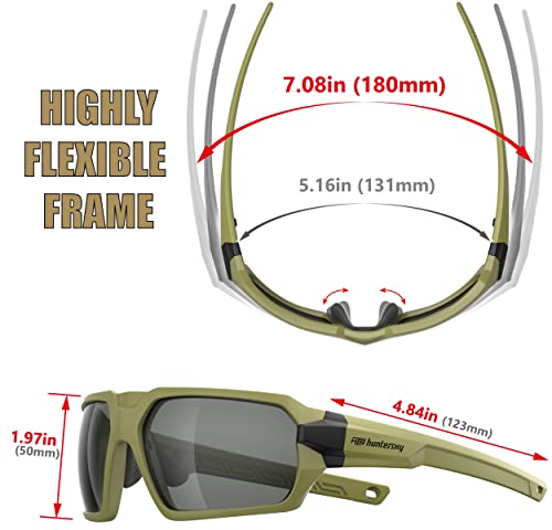 HTS HUNTERSKY Ballistic Tactical ANSI Z87.1+ Impact Protection Anti Fog Shooting Glasses Military Grade Airsoft Range - color: Green Gray