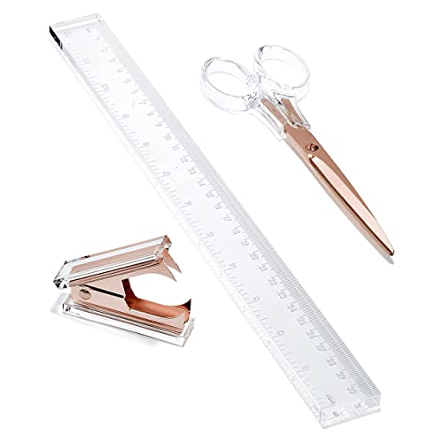 OfficeGoods 3-Piece Acrylic Desk Set, Clear with Rose Gold Metal - color: Clear Rose Gold