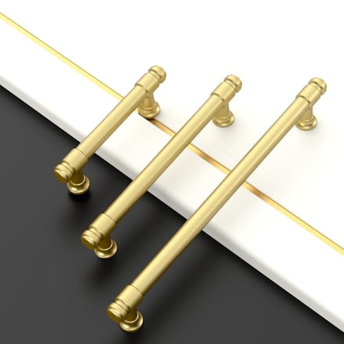 9BUILD 10 Pack 5 Inch Brushed Gold Cabinet Pulls,Kitchen Hardware - color: Brushed Gold, size: 5"/128MM Hole Center