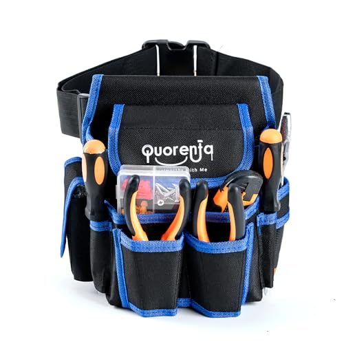 Tool Belt for Men: Electrician Tool Pouch with Adjustable Waist Strap,Tool Bag for Construction, 8 Durable Pockets, Maintenance & DIY, Fits Waist 31” to 52” (Blue, Extra Large) - color: Blue