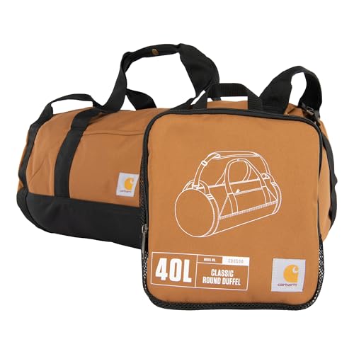 Carhartt Classic Round Duffel with Utility Pouch, Heavy-Duty, Water-Resistant Packable Gear Bag for Jobsite, Gym, and Travel - color: Carhartt Brown, style: 40l