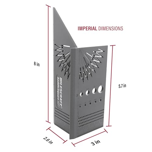 Milescraft 8414 Saddle Square 3D – Carpentry Square Woodworking Layout Tool for Joinery. 45/90 Degree Saddle Marks Two Sides. 1/32” Spaced Scribing Guides with 2 Horizontal and Vertical Rulers.