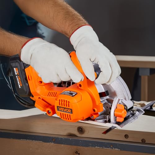 VEVOR 20V Cordless Circular Saw, 6-1/2" Brushless Circular Saw, 4700 RPM, 0-45 Degree Bevel Capability, LED Light, Electric Circular Saw Kit with Battery and Charger Included, for Wood Cutting - size: 6-1/2 in