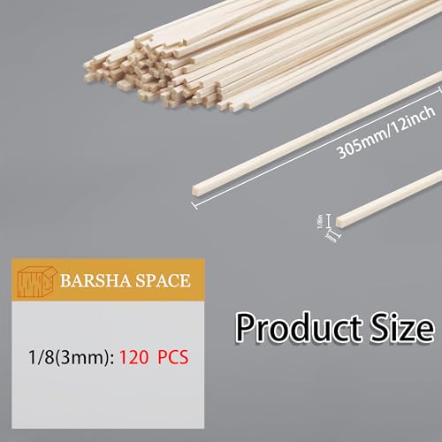 120Pcs 1/8 Inch Balsa Wood Sticks - size: 12" X 1/8" X 1/8" 120pcs