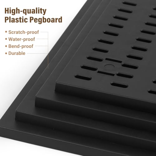AKTOP Modular Plastic Peg Board Wall Organizer, 4 Pack, 12"x12", Black - color: 12inch-black
