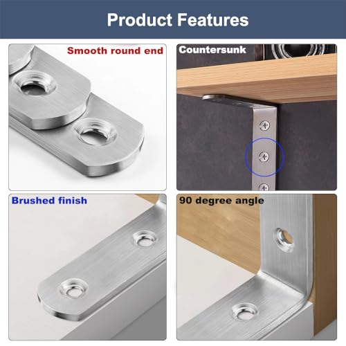 10 Pcs L Bracket Corner Braces 4x4 Inch Heavy Duty Stainless Steel Shelf Brackets, 90 Degree Wall Hanging Support Joint Right Angle Hardware for Wood Shelves with Screws - size: 10PCS-Silver 100*100mm/4*4in