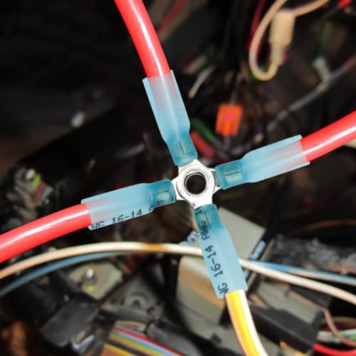20PCS 4 Way Wire Connector 16-14 AWG Heat Shrink X Ring Butt Connectors Kit, Waterproof Heavy Duty 16-14 Gauge Crimp Splice Terminals for Automotive Marine RV Outdoor Wiring, Blue - size: 16-14 AWG-Blue, style: 4-Way
