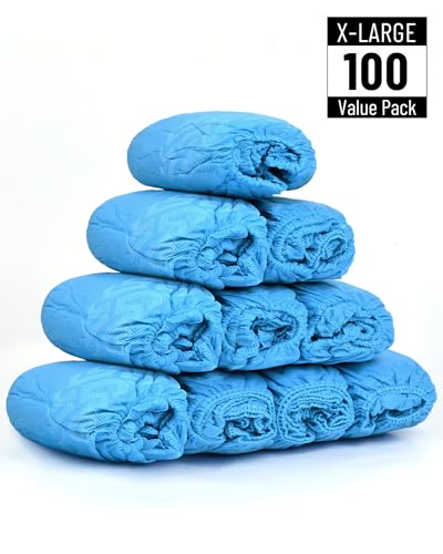 Buself X-Large 100 Count Shoe Covers Disposable Non-Slip, Premium Cloth Boot Covers, Slip-resistant, Durable, Breathable, Non-toxic, Recyclable, Stretchable Fits Up to Size 13 US Men - Blue - size: 100ct Up to Men13 & Women All
