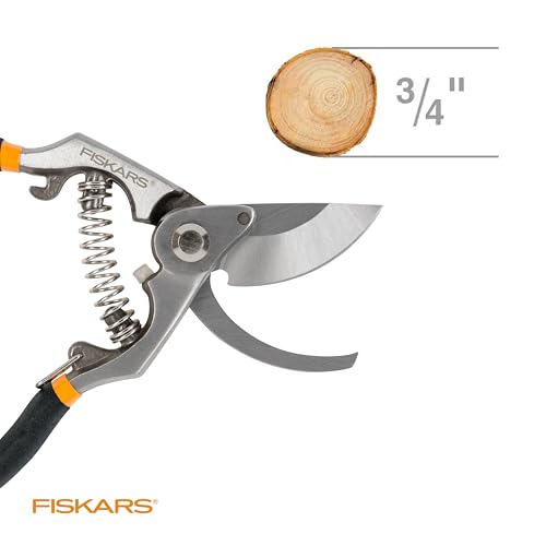 Fiskars Deluxe Forged Bypass Pruner, 3/4" Cut Capacity Garden Hand Pruners for Stems and Light Branches, Angled Cutting Head Reduces Wrist Fatigue, Precision Ground Steel Blade, Non Slip Grip - style: Deluxe Pruner