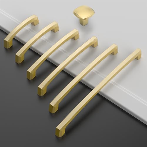 Amerdeco 10 Pack Brushed Gold Cabinet Pulls 5 Inch(128MM) Hole Centers Kitchen Cabinet Handles Hardware Kitchen Handles for Cabinets Cupboard ZH0032 - color: Brushed Gold, size: 5"/128MM Hole Center
