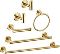 6 Pieces Brushed Gold Bathroom Hardware Accessories Set Hand Towel Ring 16&23.6 inch Round Towel Bar Toilet Paper Holder Towel Hooks 2 Pieces SUS 304 Stainless Steel,Heavy Duty,Wall Mounted - color: Brushed Gold, size: 6 piece 24"