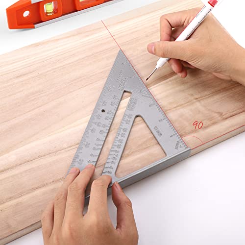 Rafter Square and Torpedo Level Set,Carpentry Squares, Magnetic Leveler Tool with Different Bubbles/45°/90°/180°Measuring Woodworking Square,Aluminum Rafter Square, Carpenters Square(Silver) - color: Silver