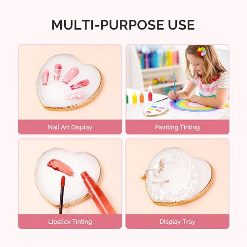 MelodySusie 1PC Heart Shape Resin Nail Art Palette with Stainless Steel Mixing Stick,Professional Color Mixing Board for Gel Polish,Acrylics,Pigment Blending, Salon and DIY Makeup Artist Tool,White - color: White Heart With Spatula