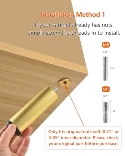 4 Pack Gold Furniture Legs 3 Inch Dresser Support Feet Metal Cabinet Adjustable Legs Replacement M8 Screw in Aluminum Alloy Cylinder Couch Risers - color: Gold, size: 3 inch(4pcs)