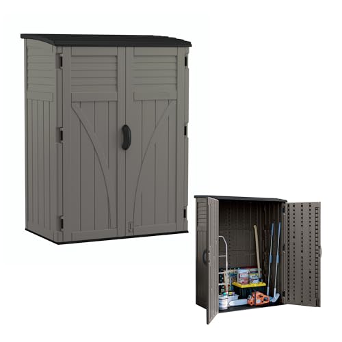 Suncast 54 Cu Ft Medium Vertical Storage Shed, Stoney, Made in USA - color: Stoney