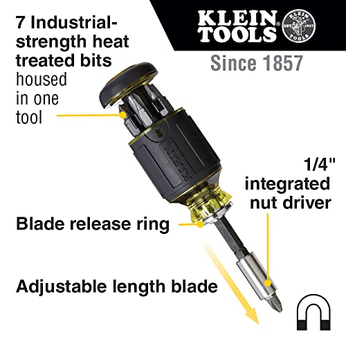 Klein Tools 32308F Impact Driver Set, 10-in-1 Stubby Screwdriver Driver Set, Hex Flip Socket, 7 Bits, 1/4-Inch Bit Holding Feature, 10-Piece - style: Standard