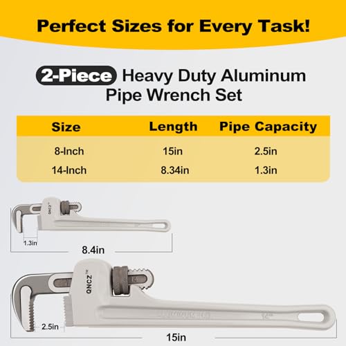 QNCZ 2 Piece Aluminum Adjustable Pipe Wrench Set 8 and 14 Inch - size: 8-14 Inches