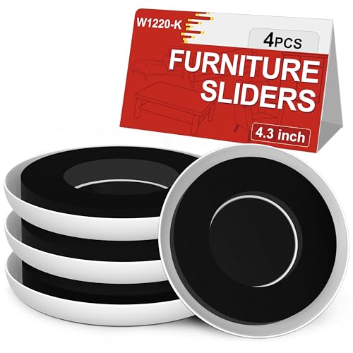 Furniture Sliders for Carpets - Anti-Slip Groove for More Secure Grip - size: 4.3in Round 4Pack