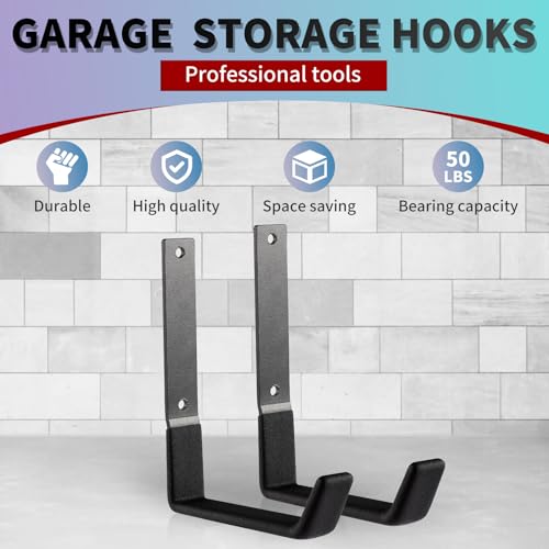 Heavy Duty Wall Hooks, Utility Hooks, Tool Organizer - Large Steel U Hooks for Garage & Garden, Hose Hanger (2 Pack) - size: Large