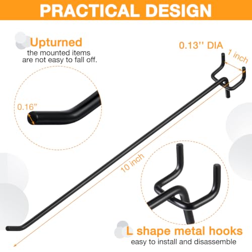 Shimeyao 200 Pcs Peg Board Hooks Stainless Steel Pegs,10 Inch,Black - color: Black, size: 10 Inch