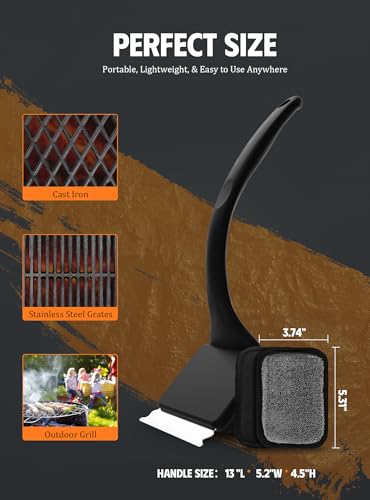 MEKER Grill Brush Bristle Free, Grill Cleaner Brush with 5 BBQ Replacement Head for Cast Iron, Stainless Steel Grates, Safe Grill Scraper Outdoor BBQ Grill, Black - color: Black-brush+5 Heads