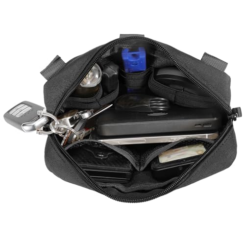 FRTKK Tactical Molle Admin Pouch Utility Laser Cut EDC Tool Pouch Bag Horizontal Modular Pouches Include US Flag Patch and Keychain - color: Black