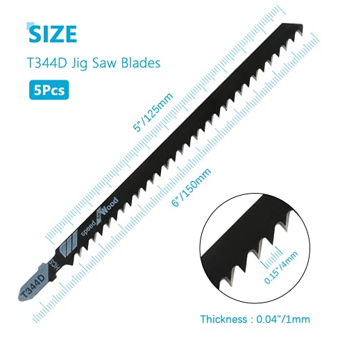 5 PCS T344D T-Shank Jigsaw Blade, 6" High Carbon Steel for Wood PVC | High Carbon Steel, 6 TPI Fast Cutting, Fits All T-Shank Saws, For Hardwood Plywood Chipboard Plastic - size: 5 Pcs