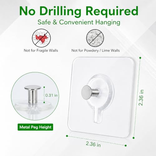 15Pcs Picture Hangers Without Nails, Drill Free Adhesive Wall Hooks, 33 lbs - color: Transparent-15PCS