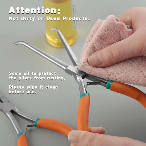 2 PCS Extra Long Bent & Straight Needle Nose Pliers Set for Jewelry Making & Fishing Hook Removal with Serrated Jaw & Lanyard - style: Extra Long Nose & Bent Nose