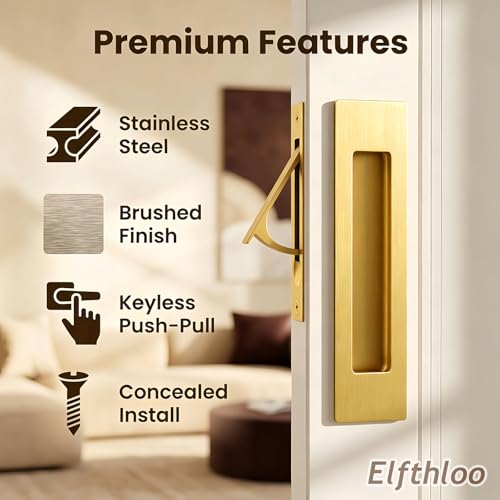 6 in Pocket Door Pulls& Edge Pull Set Brushed Gold