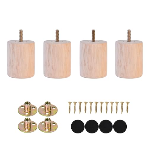 Maricome 3 inch Unfinished Wooden Furniture Legs Set of 4 Predrilled M8 Bolt, Wood Replacement Feet with Mounting Nuts and Screws for Dresser Ottoman Cabinets Chair - color: 3 Inch Unfinished