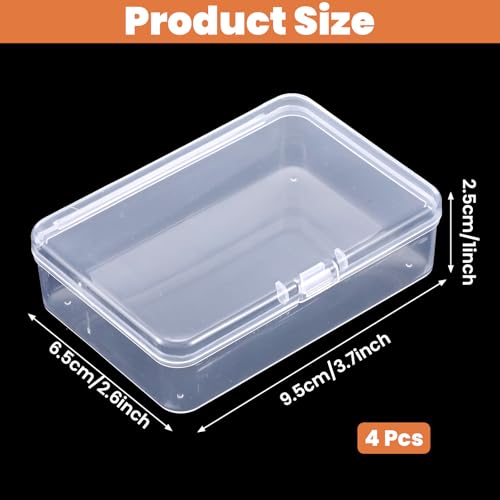 4 Pcs Mini Clear Plastic Storage Containers Box with Lid, Small Rectangle Organizer 3.7x2.5x1 Inches Small Plastic Case for Collecting Business Cards, Accessories, Crafts, Beads, Jewelry, Screws
