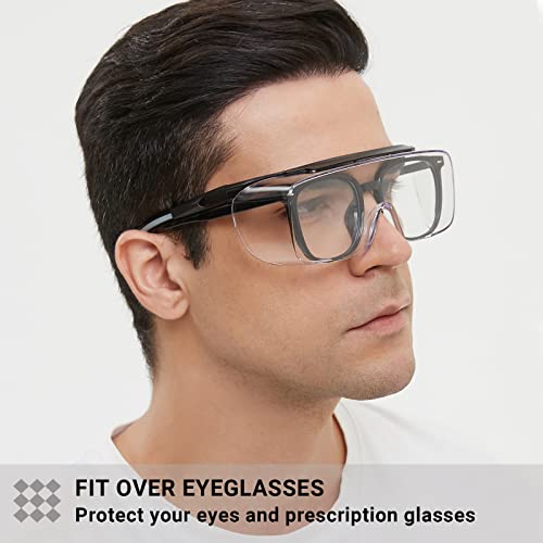 MORK&SUKY Safety Glasses Fit Over Prescription Eyeglasses, ANSI Z87 Certified,Anti-Fog Eye Protection for Men and Women. - color: Black/Gray（5pack）