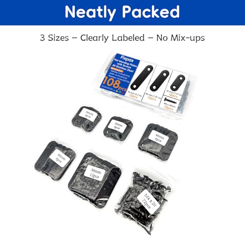 108PCS Flat Mending Plates for Wood Metal Brace Brackets Stainless Steel Straight Wood Bracket with Screw Holes 1.4"/1.8"/2.2" inch(Black) - color: Black