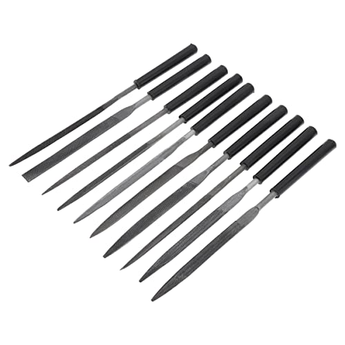 10Pcs Needle File Set Hand Metal Files Hardened Alloy Strength Steel Files Mini Needle Jewelry File Set Trimming Includes Half-Round File, Flat Warding, Round, Square, Triangular, and Flat