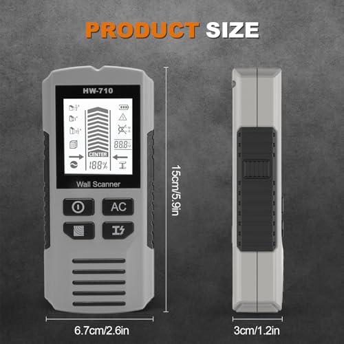 Eujgoov HW-710 Wall Scanner Stud Finder Sensor with LCD Display Metal AC Wire Detector for Wood Studs Copper Pipe Depth Detection Batteries Not Included