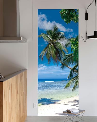 FLFK Door Wallpaper Sticker - Beach Palms,Peel and Stick Mural,Combined Size 30"x80",Split into 2 Pieces - color: Mt5466, size: 30" x 80"