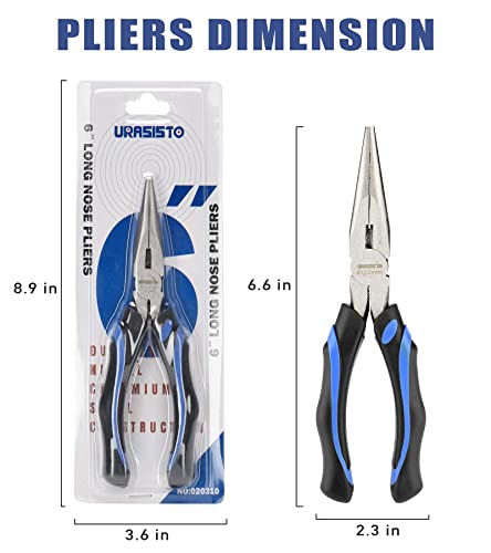 URASISTO 6-Inch Long Needle-Nose Side Cutting Pliers with Heavy Duty Nickel Chromium Steel Construction - size: 6" Long Nose Pliers