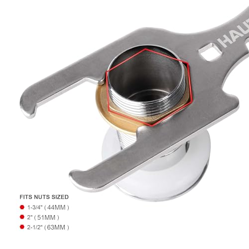 HAUTMEC 3 Way Plumber's Sink Strainer Wrench/Spud Wrench, Fits 1-3/4 inch, 2 inch and 2-1/2 inch Pipe Nuts, Multifunction Tool with 3/8-inch and 1/2-inch Square Drive Holes - color: 3 Way Wrench