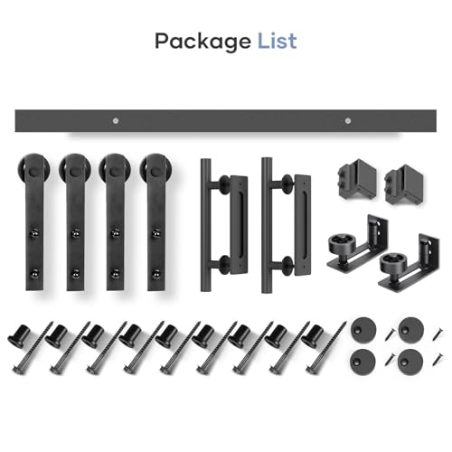 EaseLife 12 FT Double Sliding Barn Door Track and Handle Hardware Kit,Straight Pulley,Slide Smoothly Quietly,Easy Install (12FT Track Kit for 33"~36" Wide Double Door) - size: 12 FT-Double Door Kit
