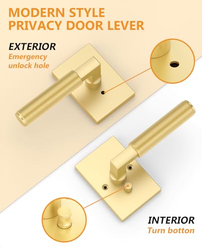 Asidrama 6 Pack Brushed Gold Privacy Interior Door Handles - color: Brushed Gold